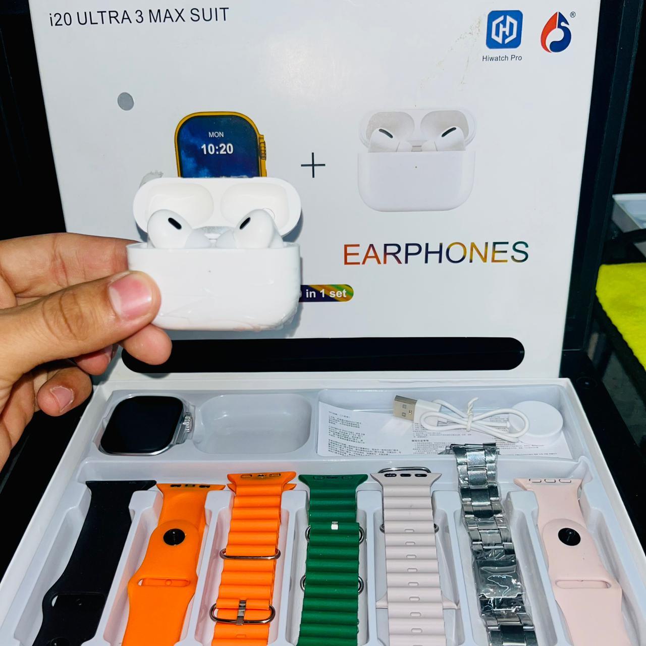 I20 Ultra 3 max suit smartwatch with 7 straps + free Earbuds
