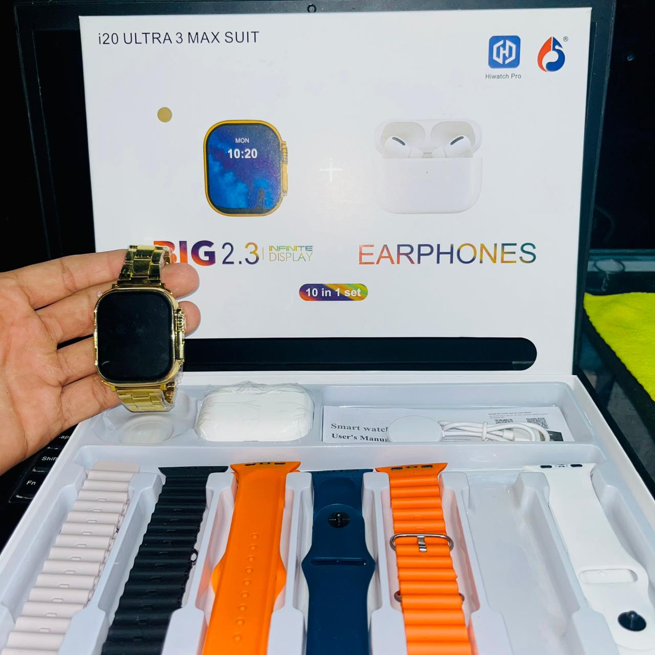 I20 Ultra 3 max suit smartwatch with 7 straps + free Earbuds