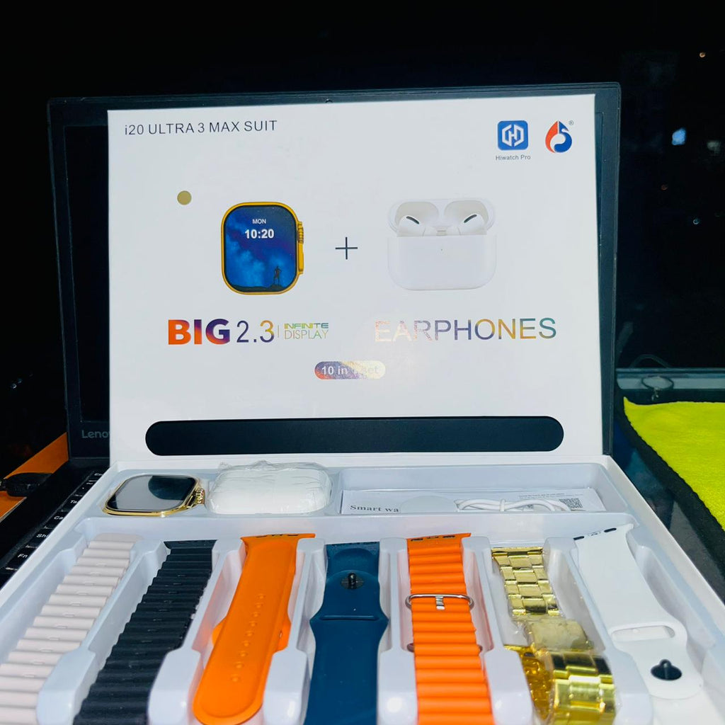 I20 Ultra 3 max suit smartwatch with 7 straps + free Earbuds